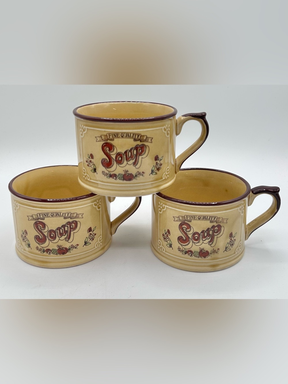 Vintage Jay Import Stoneware Soup Mugs Ceramic 10-12 oz Set of 3